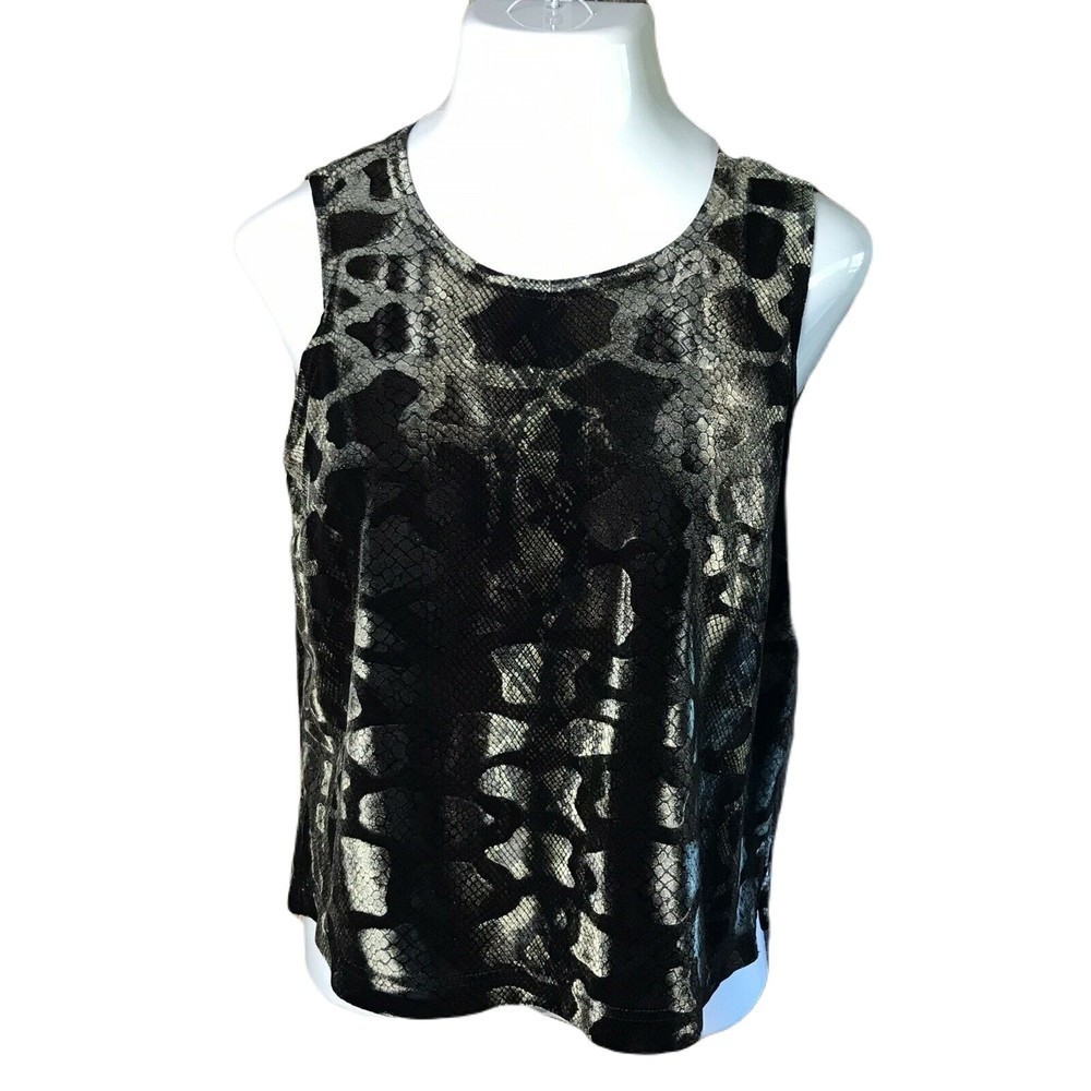 Leslie Fay Vintage Classy Blouse ~ Sz 12P ~ Black & Brown ~ Sleeveless ~ Stretch
